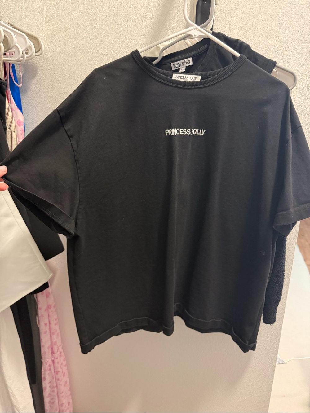 Princess Polly Black Tee with White Chest Logo
